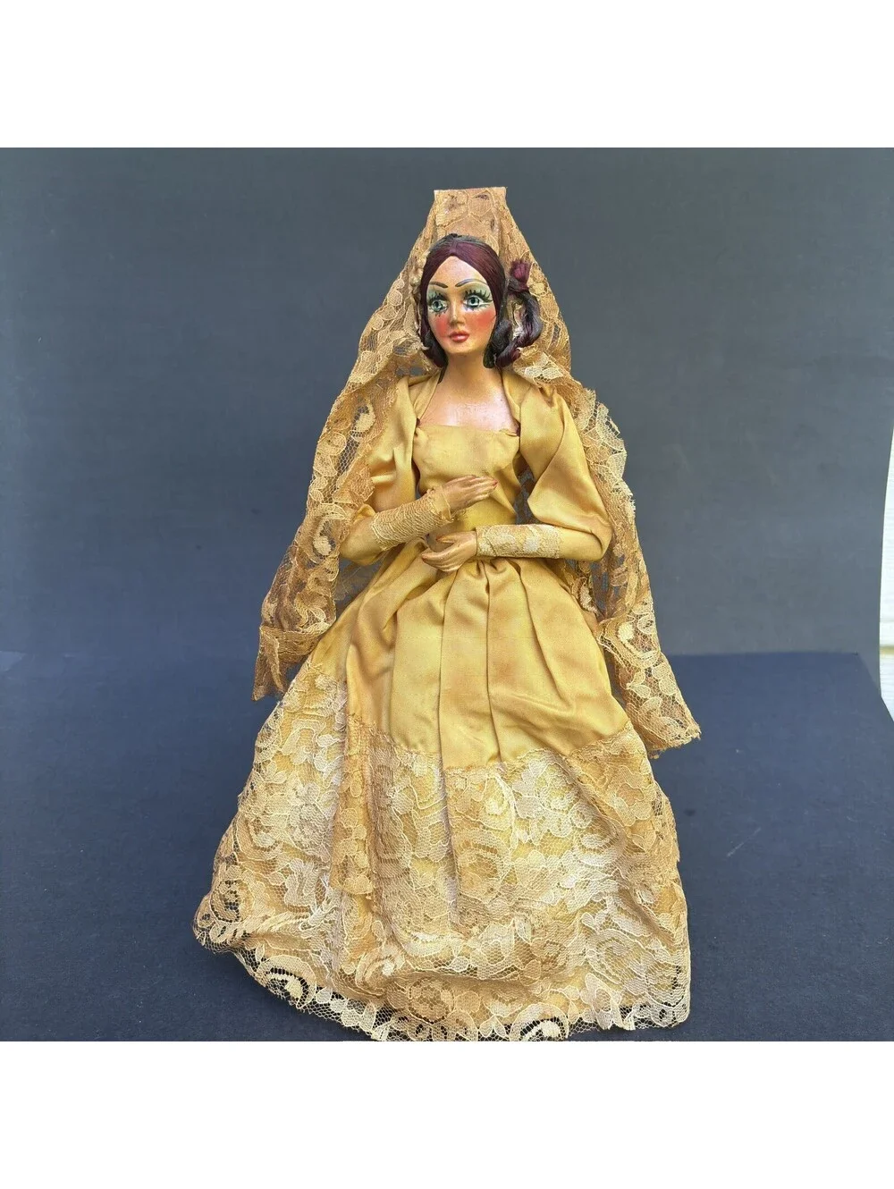 Vtg 1970s Flamenco Dancer Collectible Folk Art Doll, With Stand